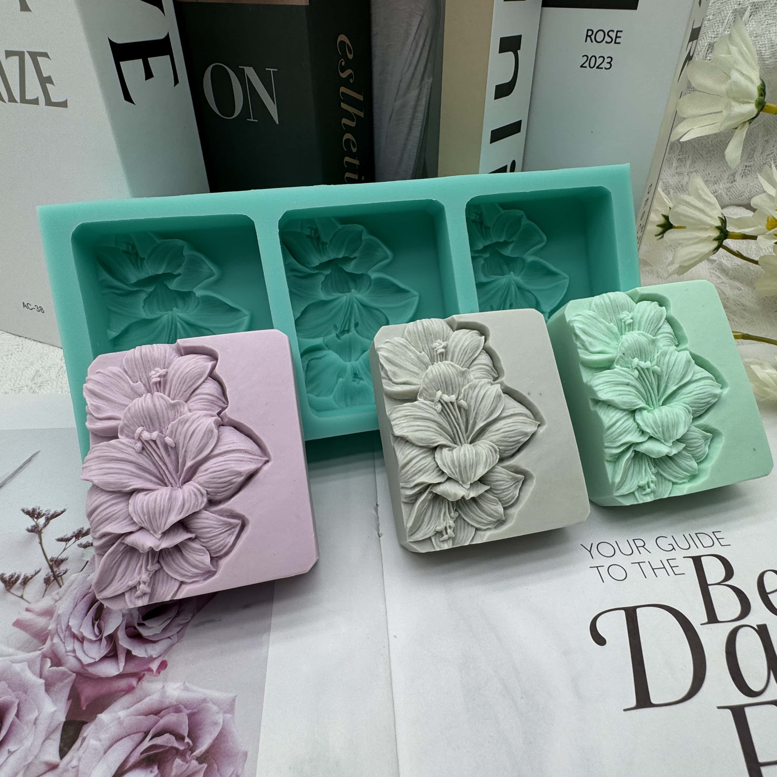 3 Cavities Flower Soap Molds,  - огляд і ціна Soap Making Books